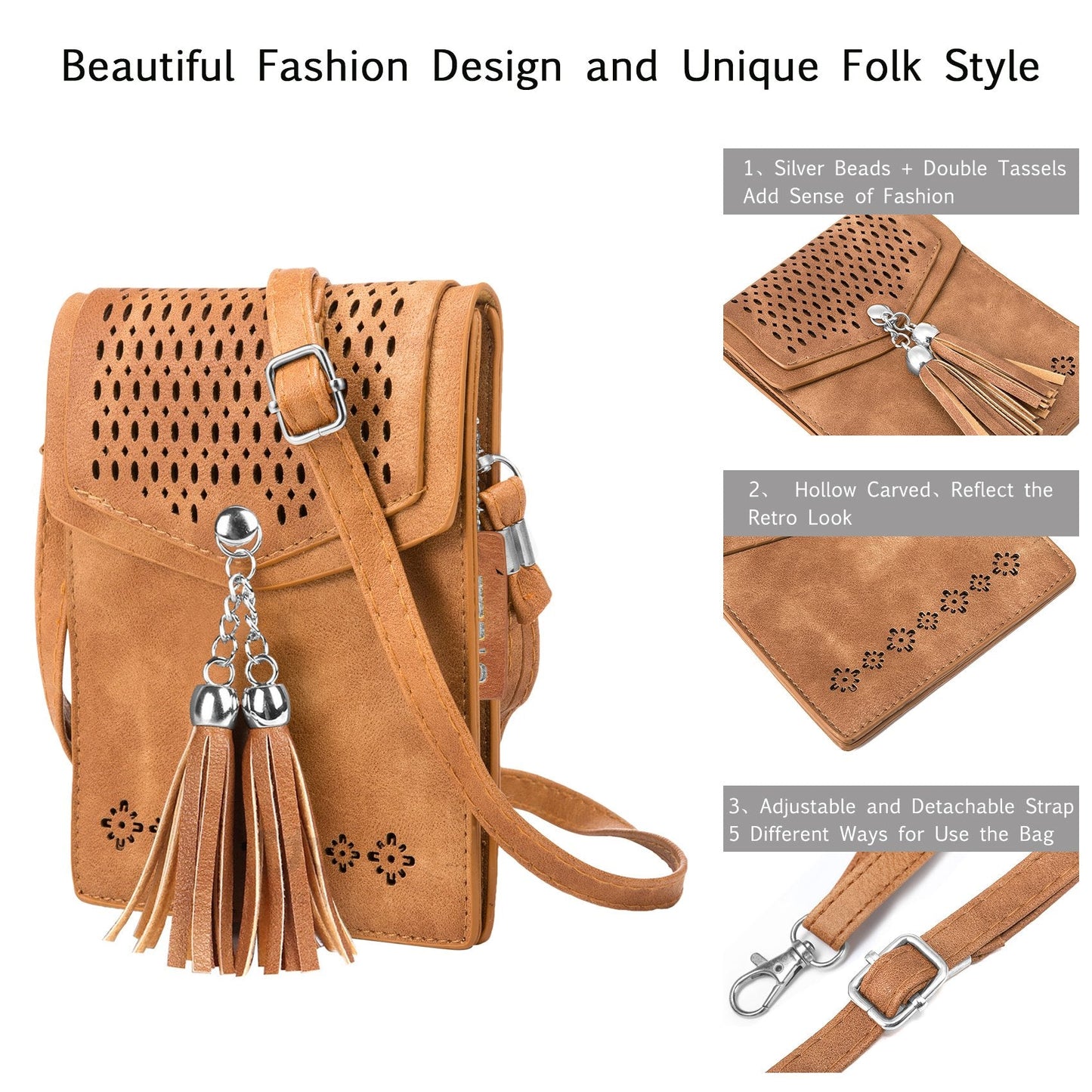 seOSTO Womens Small Crossbody Bag For Woman, Tassel Wallet Purse,Gifts For Teenage Girls