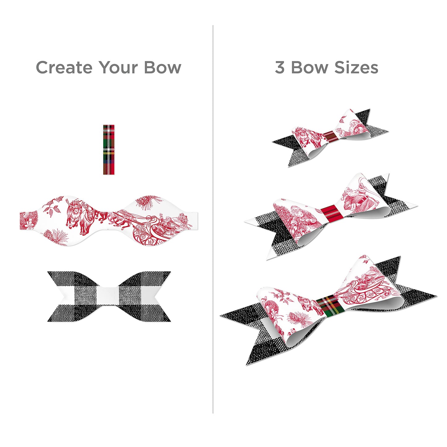 Hallmark Holiday Plaid Wrapping Paper with Cutlines and Optional DIY Bow Templates on Reverse (3-Pack: 120 Sq. Ft. Ttl) Red Toile, Black Buffalo Check, Plaid for Christmas, Birthdays, Weddings, Crafts