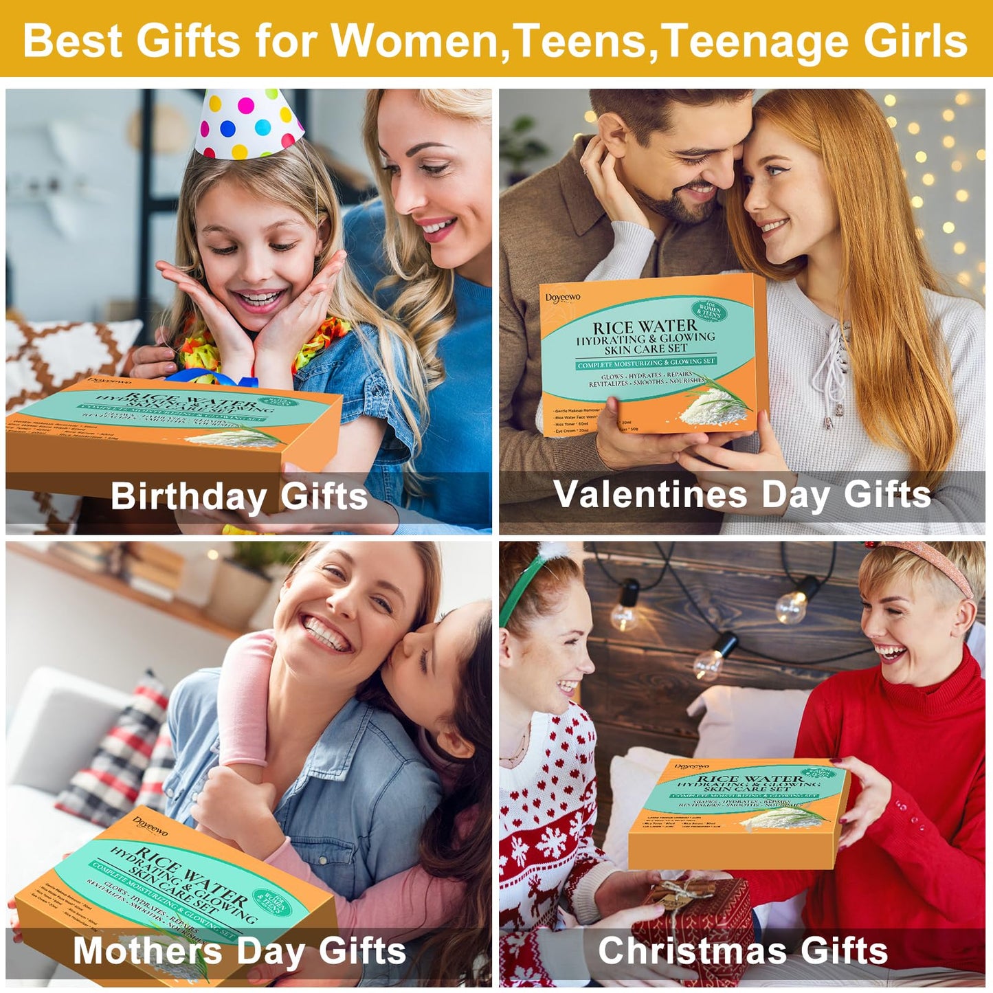 Skin Care Set,Women Teen Glass Skincare Rice Water Hydrate Glow Repair Anti-Aging Facial Routine Kit Gift Set for Womens Mom Wife Teenager Girl Birthday Trendy Stuff Christmas Gifts Stocking Stuffers