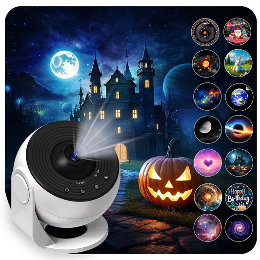 Upgrade Galaxy Projector for Bedroom, Home Planetarium Projector Lamp,LED Space Galaxy Lamp, Room Decor for Kids Adults with 14 Planet Discs, Moon/Halloween/Birthdays Light Star Projector with Timer