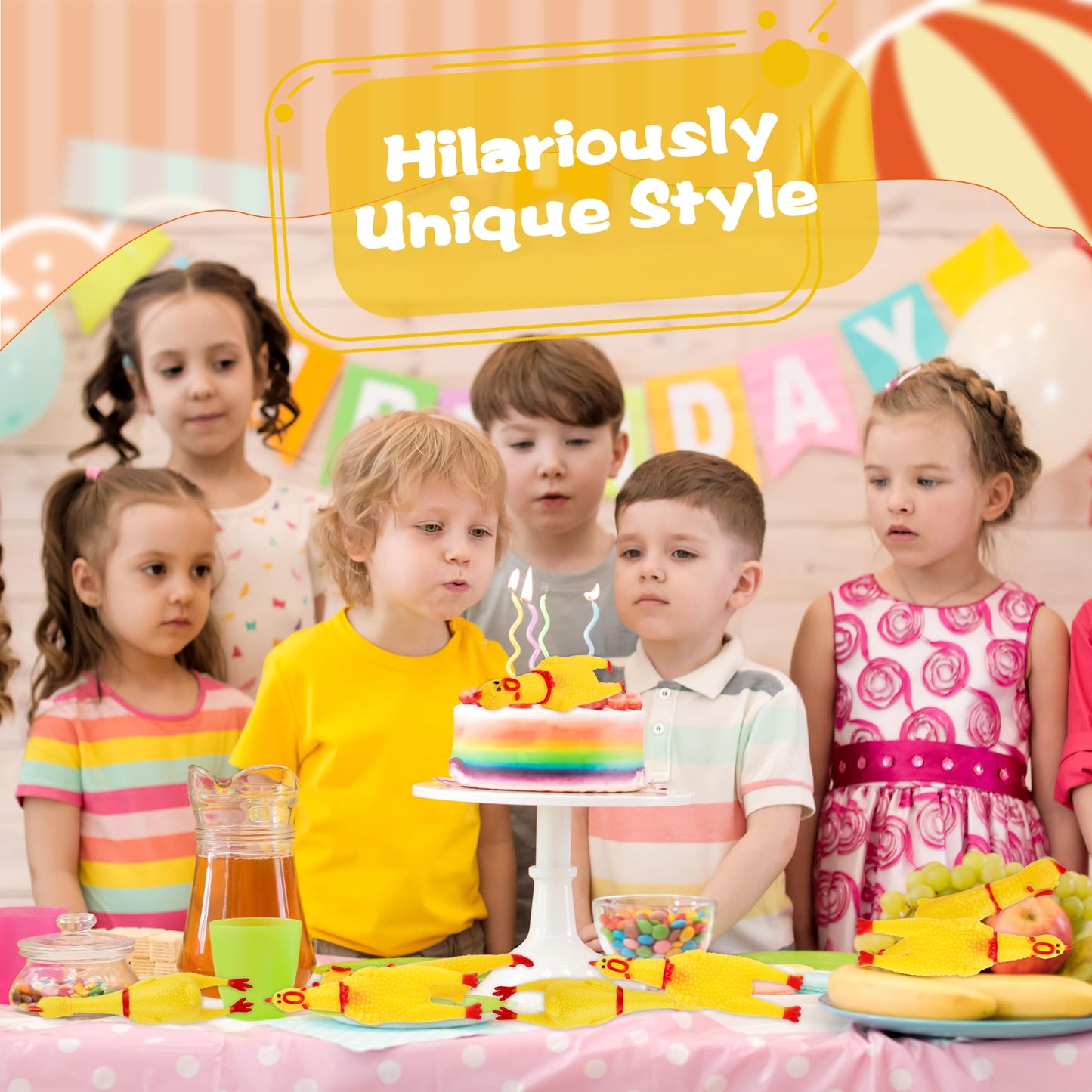 34 Pcs 6 Inch Squeaky Rubber Chickens Screaming Chicken Bulk Yellow Squawking Chicken for Kids Adults Party Prank Novelty Favors Family Game Toys Noise Maker