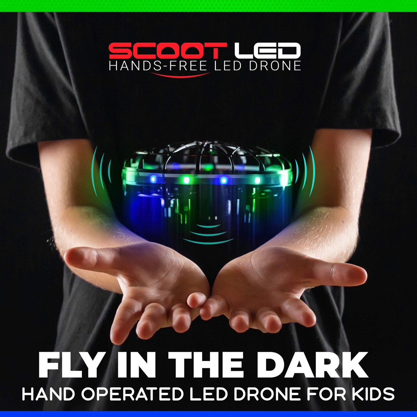 Force1 Scoot LED Hand Operated Drone for Kids or Adults - Hands Free Motion Sensor Mini Drones, Easy Indoor Flying Orb Ball Small UFO Toy for Boys and Girls (Green/Blue)