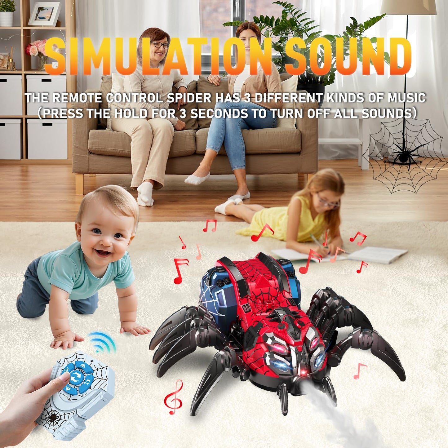Remote Control Spider, Robot Spider Toy with 2.4 GHz Remote Controller, RC Spider Robot with Spray/Lights/Music, Realistic Spider Gift for Kids Boys, Halloween, Christmas, Holiday Toys for Party Prank