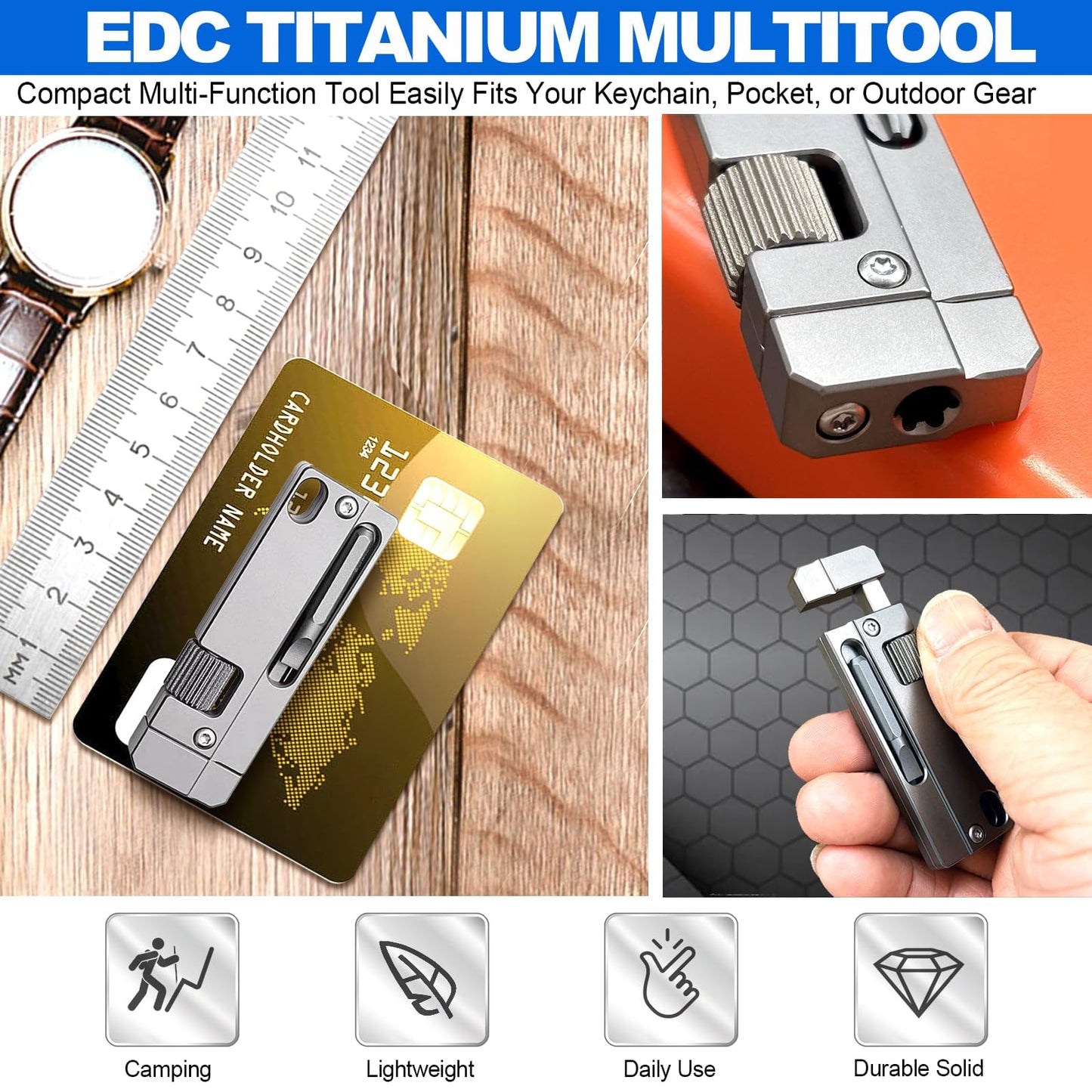 Titanium Keychain Wrench – Mini EDC Adjustable Spanner with Screwdriver, Pocket Tool for Everyday Carry, Travel, Outdoor, Camping – Stocking Stuffers For Men, Dads, and EDC Lovers