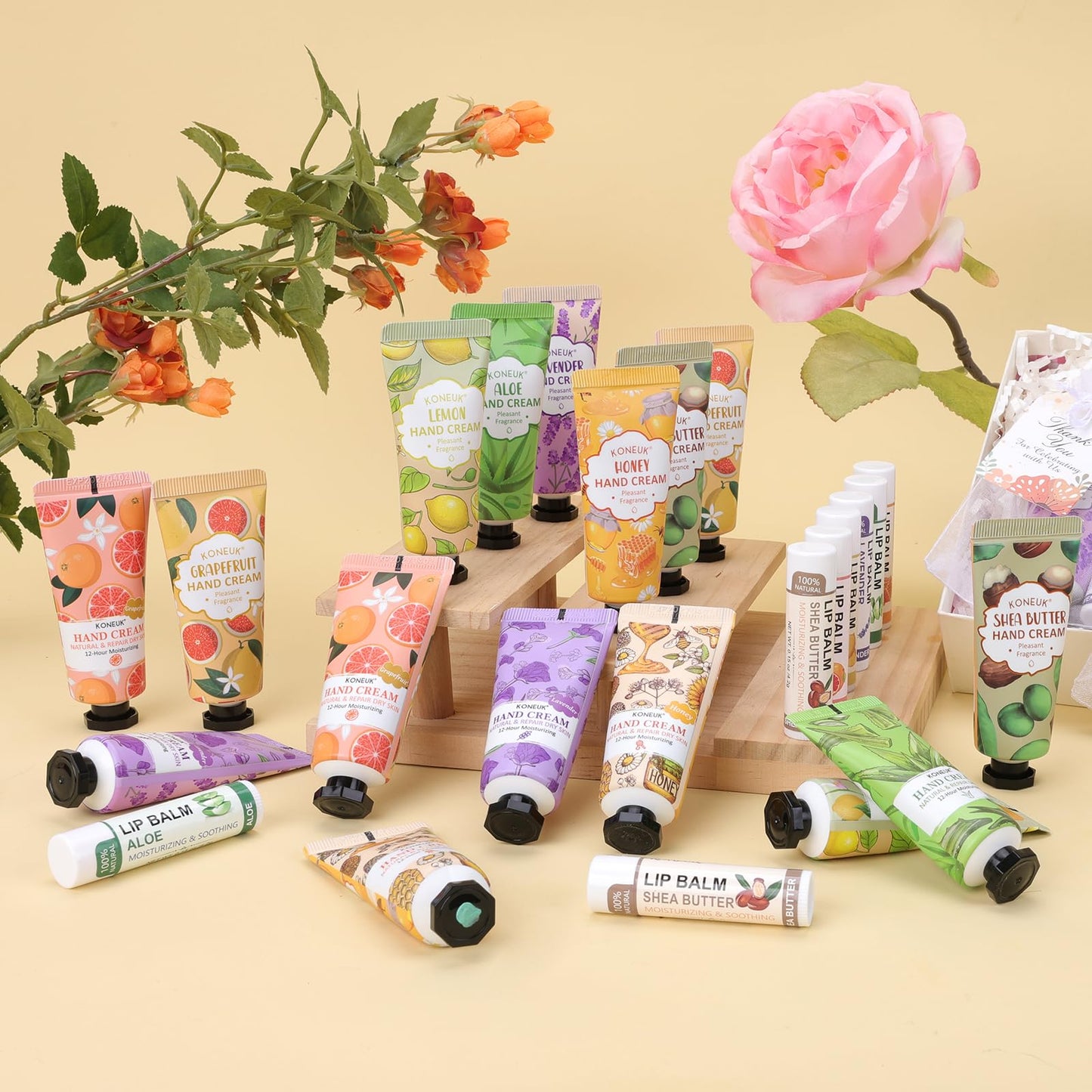 36 Pack Hand Cream Bulk and Lip Balm Bulk Sets, Bridesmaid Gifts, Thank You Gifts and Bridal Shower Gifts for Guests with Thank You Card Organza Bags, Birthday Gifts, Bulk Gifts, Small Gifts for Women