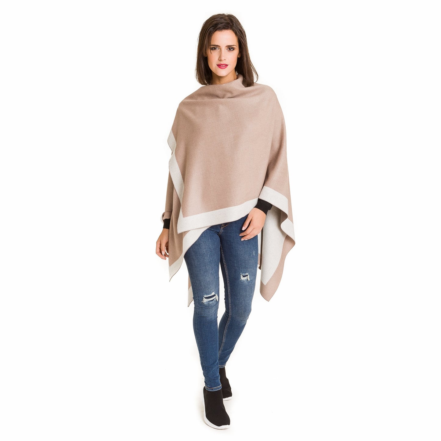 Women's Shawl Wrap Poncho Ruana Cape Cardigan Sweater Open Front for Travel Flight Cruises (PC01-15)