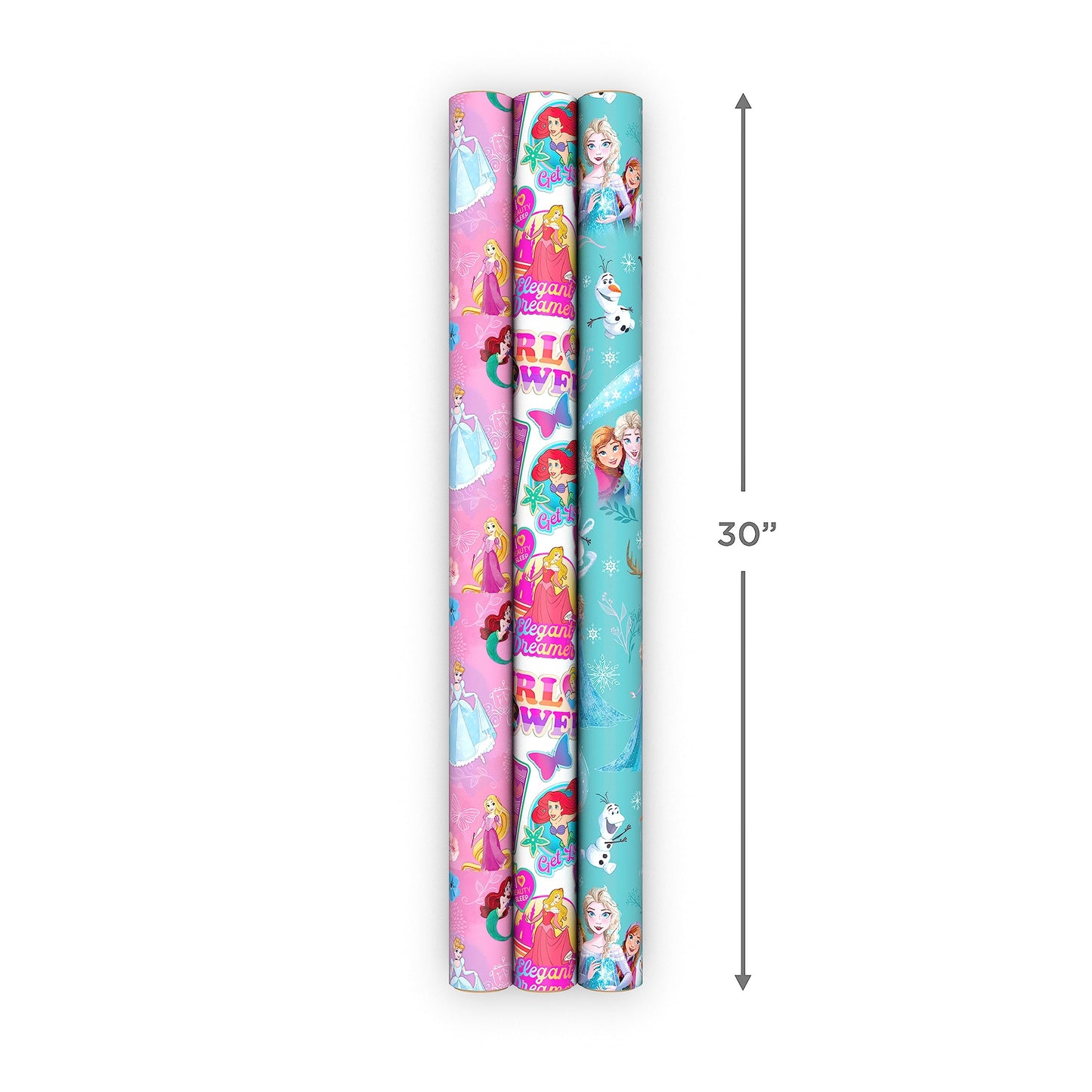 Hallmark Disney Princess and Frozen Wrapping Paper with Cutlines on Reverse (3 Rolls: 60 Square Feet Total) for Birthdays, Christmas, Valentine's Day