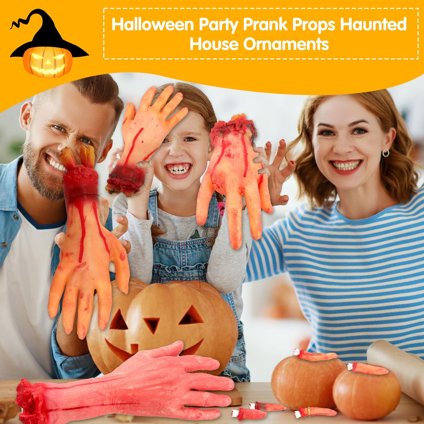 9 Pcs Halloween Fake Body Parts Realistic Fake Broken Hands Horror Prank Toys Broken Finger Props for Halloween Party Haunted House Party Decoration Supplies