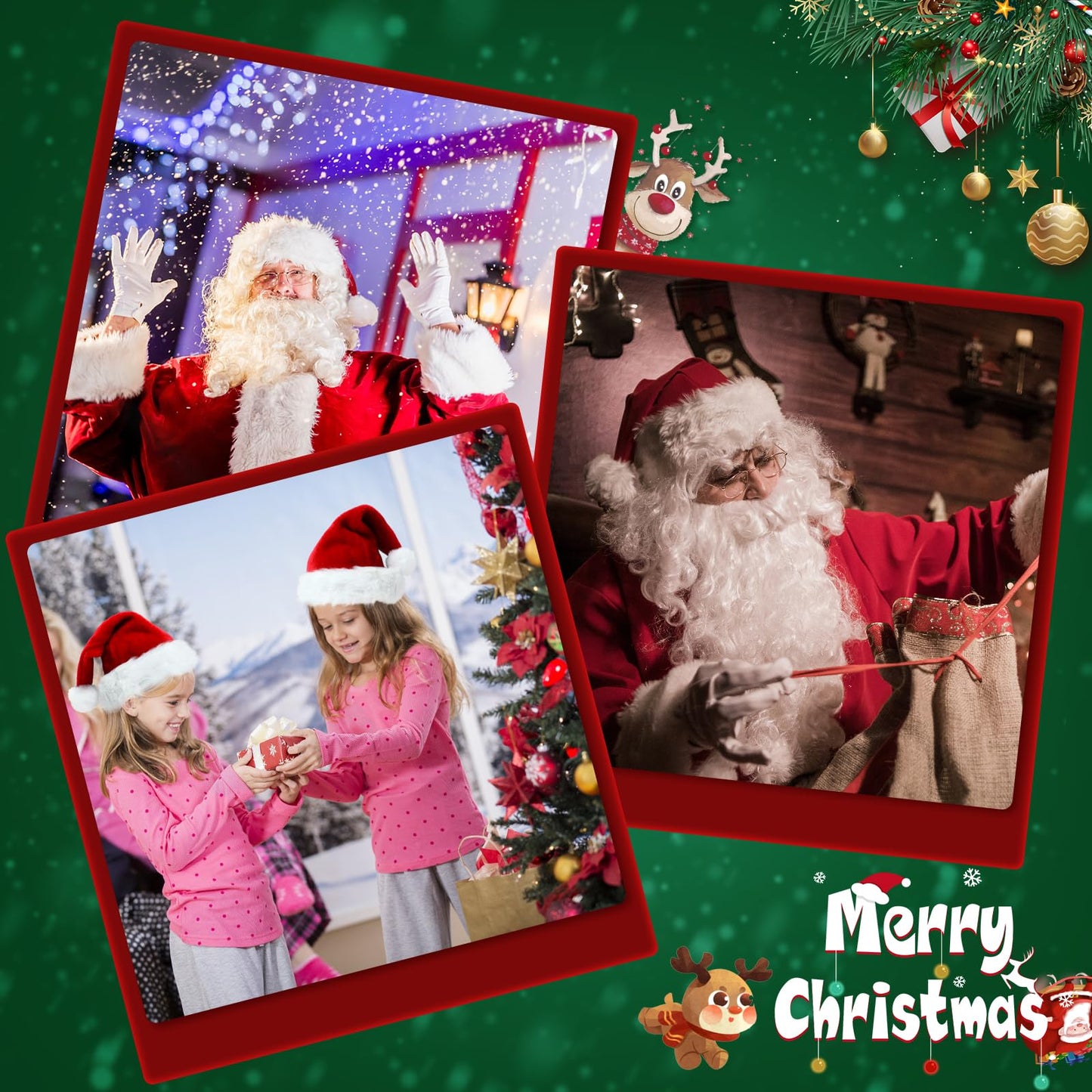 ROSAUI Santa Hats Beard and Wig Christmas Decorations Premium Adult Santa Claus Costume Set for Festive Celebrations | Complete Look for Merry Christmas