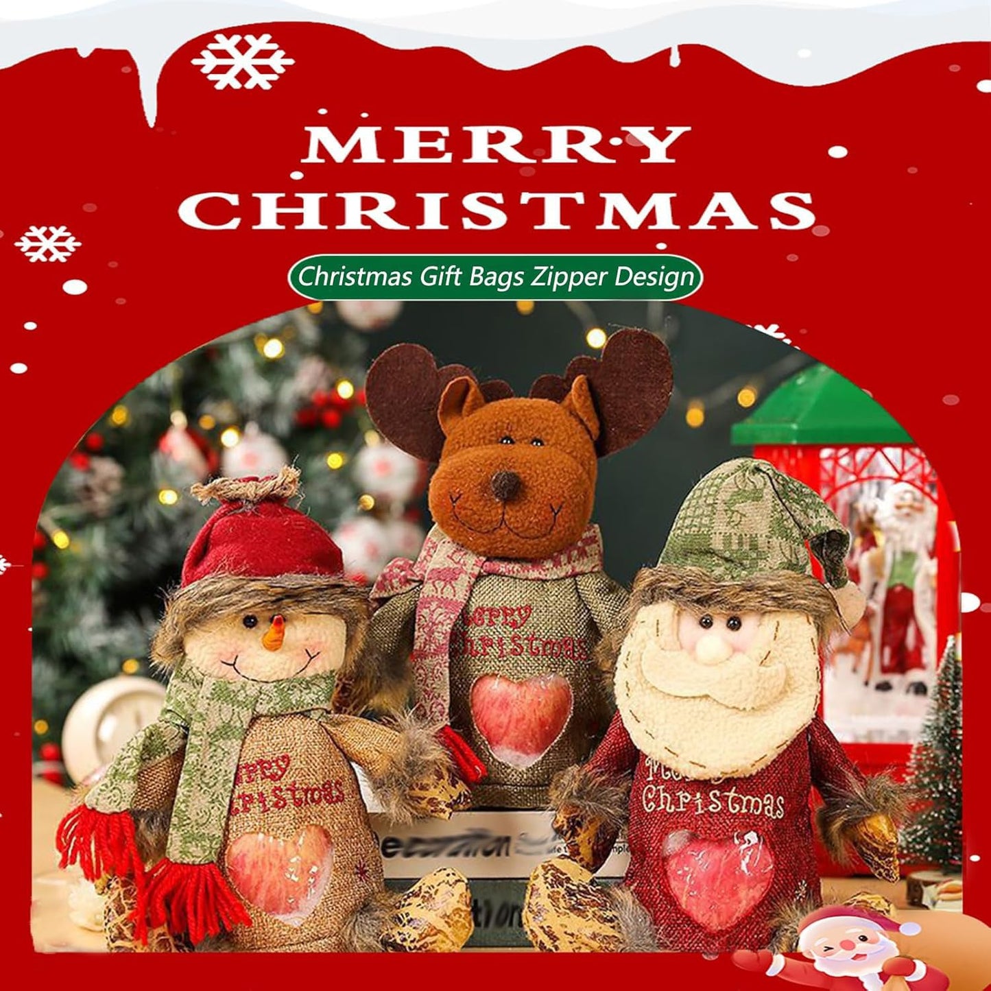 Christmas Gift Bags Zipper Design, Christmas Zipper Gift Bags, Fabric Christmass Gift Candy Bags For Party And Festival (Mix)