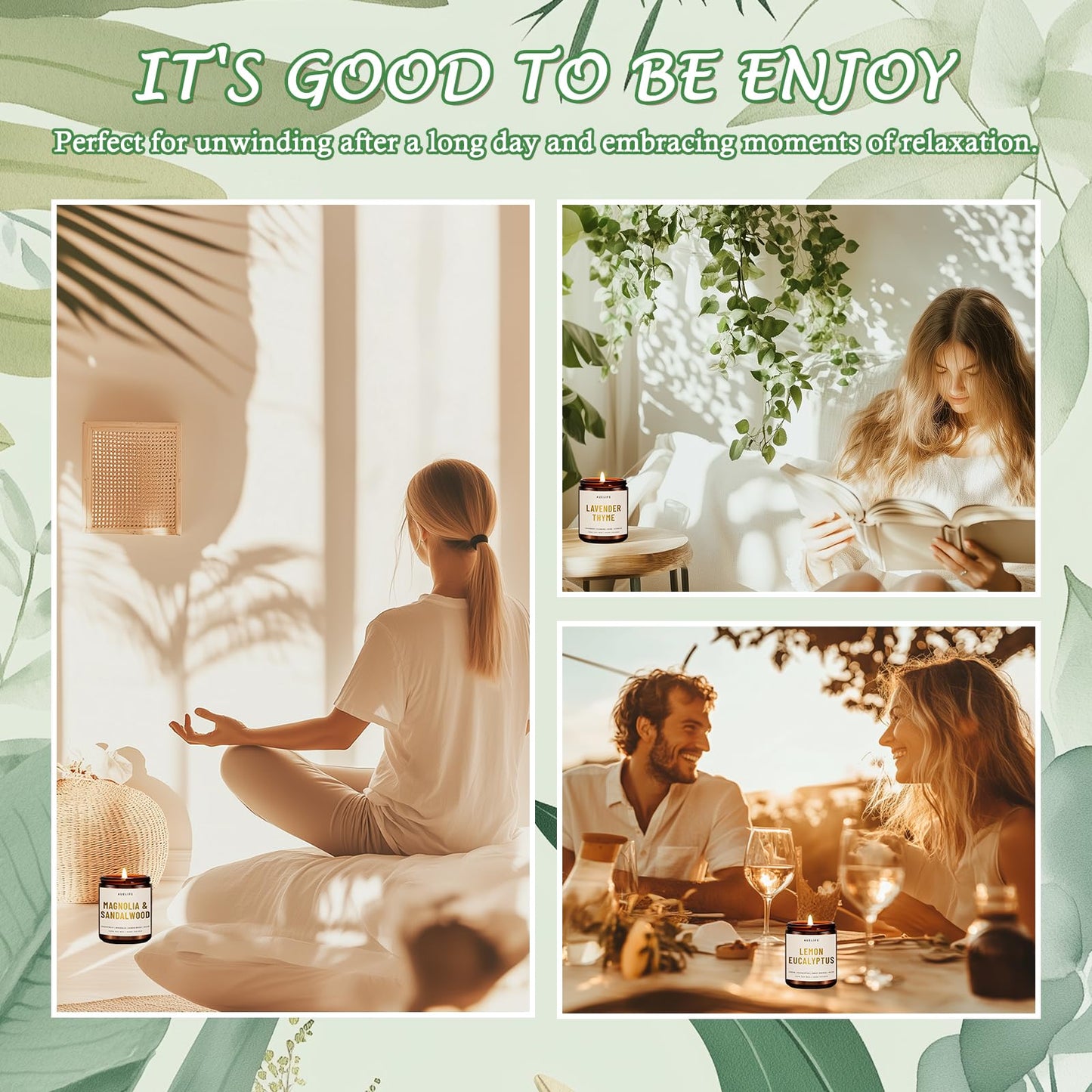 4 Pack Scented Candles Set | Scented Candles for Home, Candle Gifts for Women Men, Soy Candle for Home, Aromatherapy Gift of Amber Patchouli/Lemon Eucalyptus/Lavender/Sandalwood