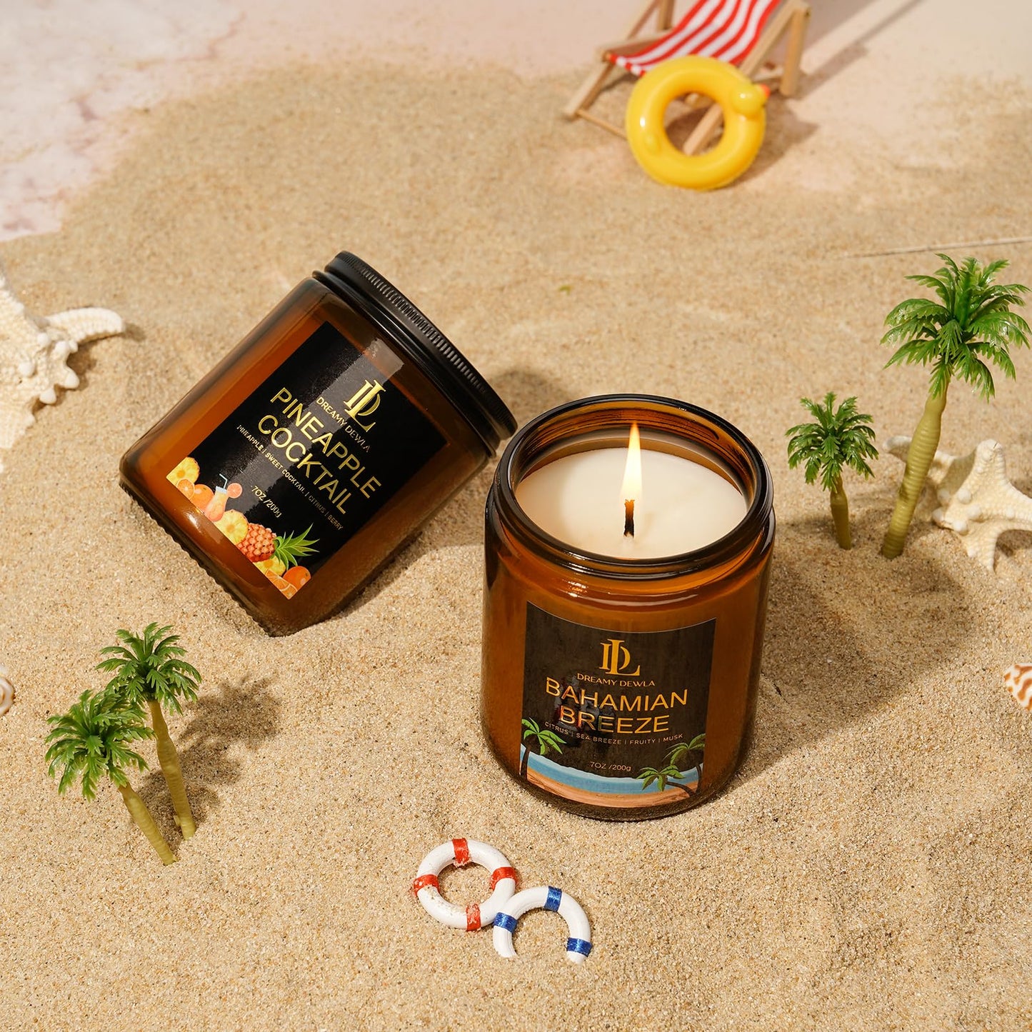 6 Pack Scented Candles Set, 42oz 300 Hour Long Lasting Candle, Soy Candles for Home Scented, Scents of Pink Sands/Coconut Vanilla/Bahama Breeze/Pineapple Cocktail/Sicilian Lemon/Vanilla Ice Cream