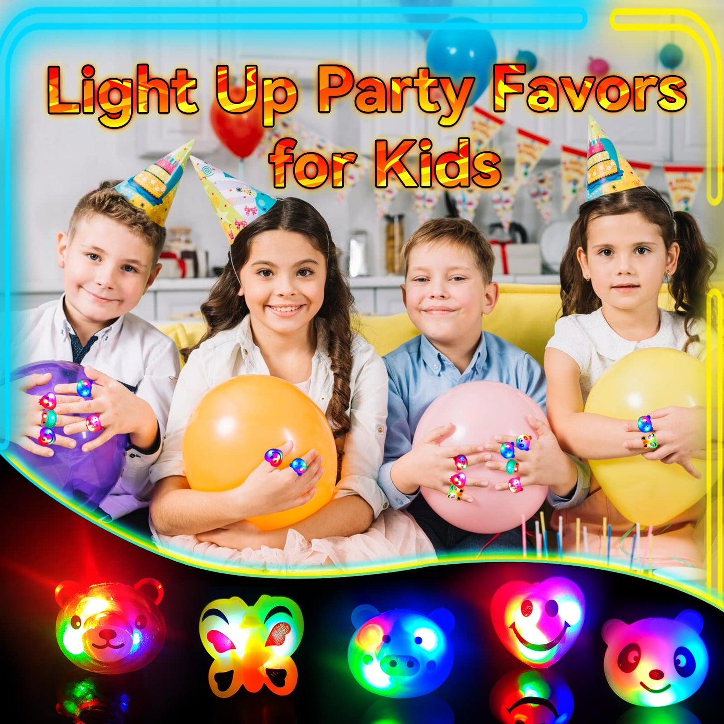 Wakestar - 24 Pack LED Light Up Bumpy Rings Party Favors For Kids Prizes Box Toys For Birthday Classroom Rewards Treasure Box Prizes Toys Glow Party Supplies