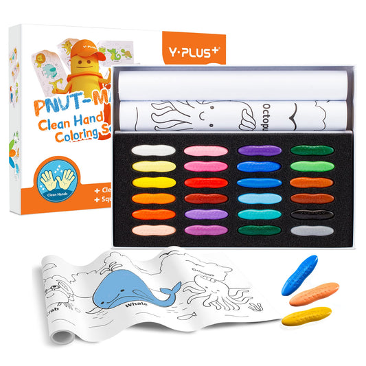 YPLUS Peanut Crayons Set for Kids, Art Case with 24 Colors Crayons and Wall Sticker Paper Rolls, Non-Toxic Toddler Coloring Supplies Stocking Stuffers for Kids Toddler