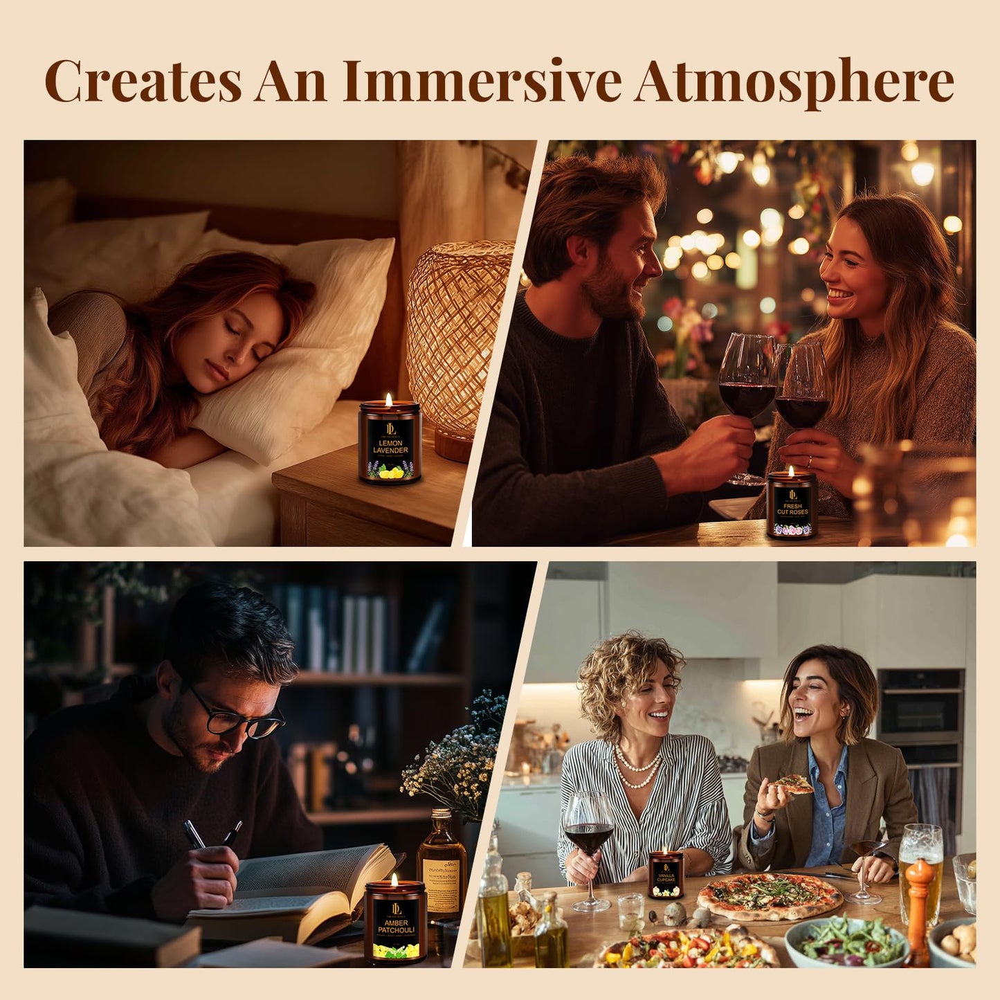 4 Pack Scented Candles Gift Set, 28oz Soy Candle for Home Scented, Aromatherapy Candle Gifts for Women & Men, Scents of Fresh Cut Roses/Lemon Lavender/Vanilla Cupcake/Amber Patchouli