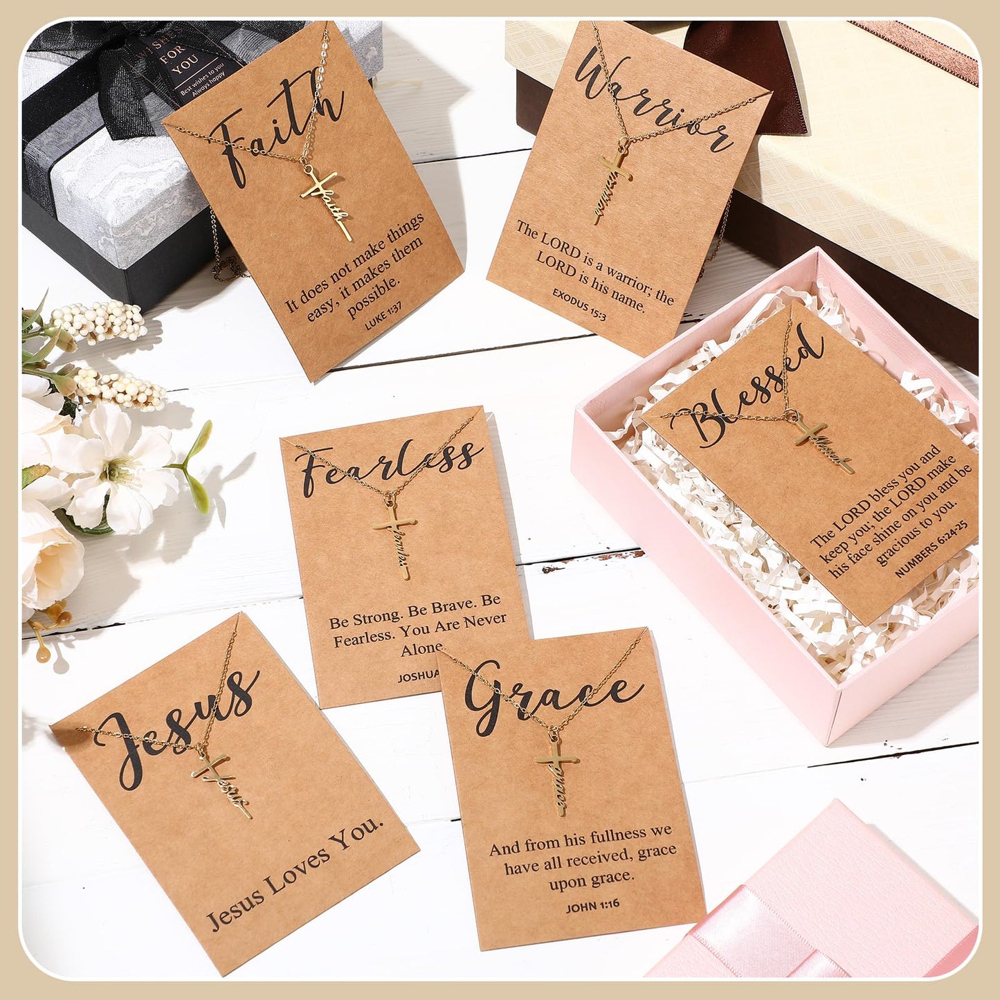Tondiamo 24 Pcs Faith Cross Necklaces Bulk Christian Gifts for Women Easter Religious Gift Bible Verse Card (Classic)