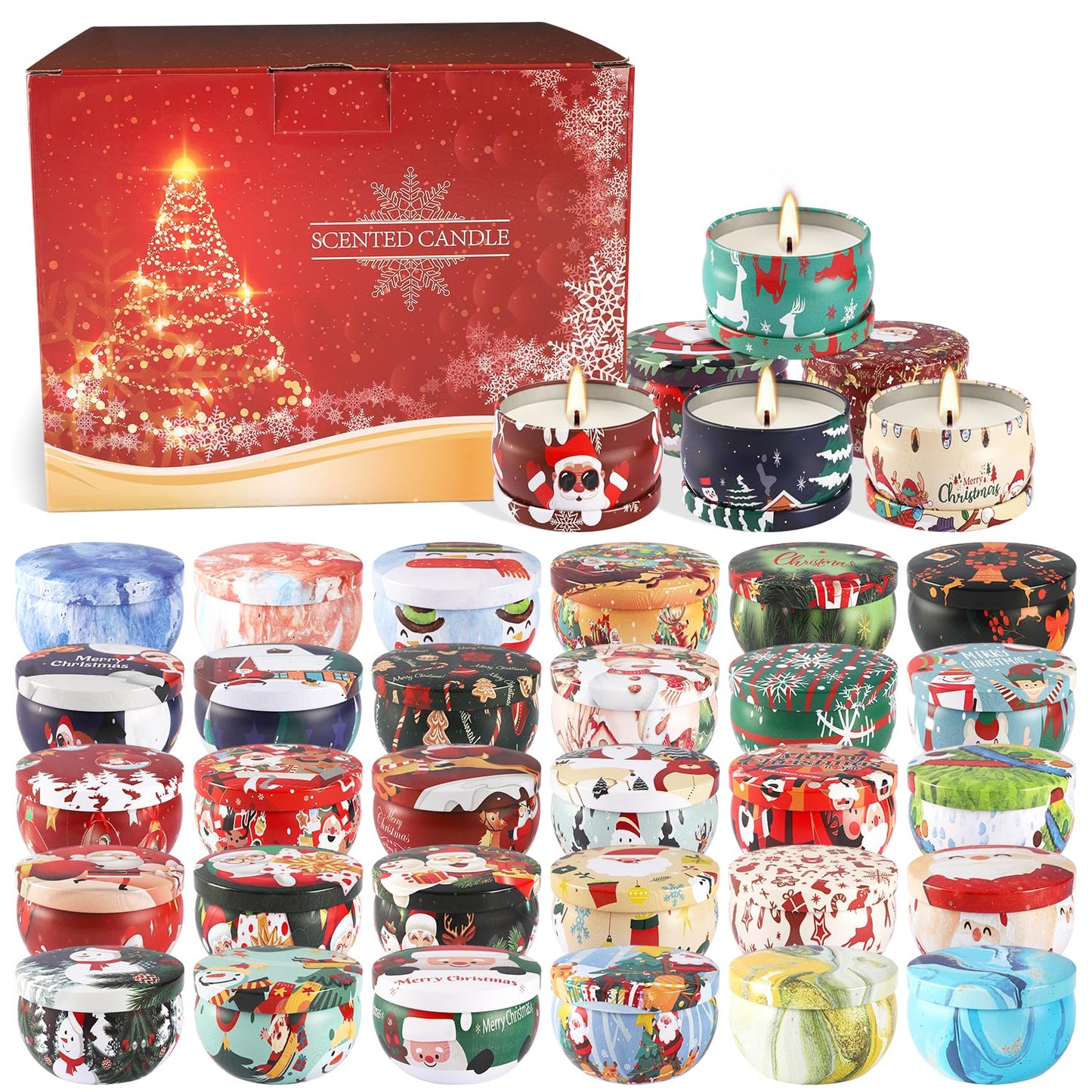 36Pack Christmasc Sets,Long Burning,2.5oz Natural Soy Wax with Essential Oils Decorative Aromatherapy Candles for Christmas,Thanksgiving Gift, Home Scented