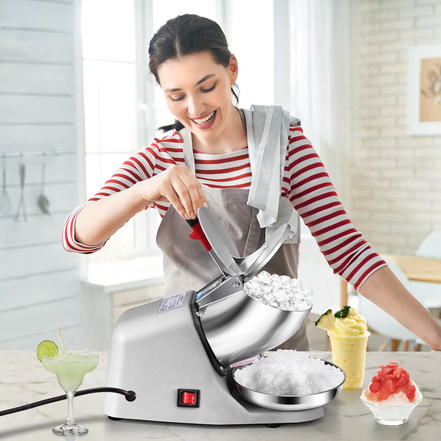 VIVOHOME Electric Ice Crusher Shaver Dual Blades Snow Cone Maker Machine Silver 173lbs/hr with Ice Pick for Home and Commercial Use
