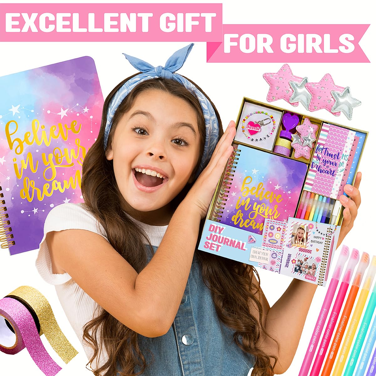 Nollh DIY Journal Kit for Girls - DIY Journal Set for Tween & Teen Girls, Stationery Set, Scrapbook & Diary Supplies Set, Journaling Art Crafts Kit, Ideal Gifts for 8 9 10 11 12 13 14 Year Old Girl