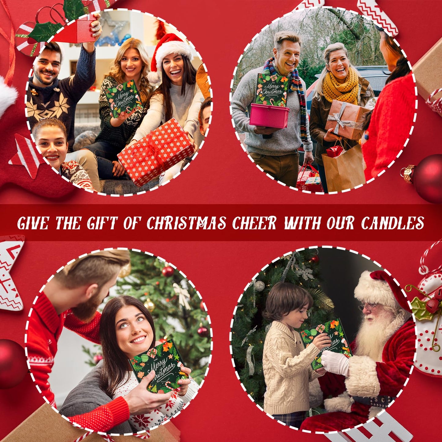 Christmas Candle Set | 4Pack Scented Candles Holiday Candle Gifts - Soy Candles Home Scented, Xmas Gift for Women and Men - Scents of Christmas Tree/Spice/Cookies/EVE