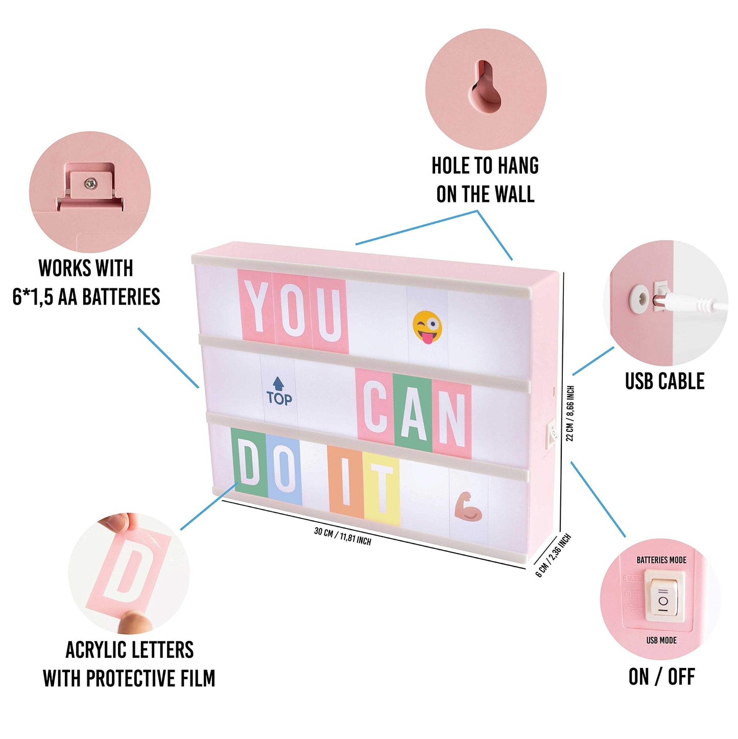 Pink Cinema Light Box with 400 Letters, Emojis, 2 Markers - BONNYCO | Led Light Box Home Office & Room Decor | Cinema Led Sign Letters Board Gifts for Women and Girls Christmas Birthdays | Pink Decor