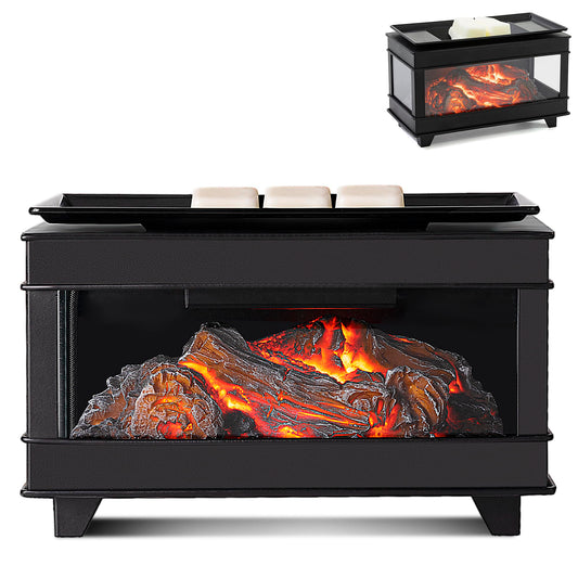 YSong Freestanding Fireplace Wax Warmer,Wax Warmer for Scented Wax,Electric Wax Melt Warmer,Full Metal Wax Melter,Wax Burner Fragrance Warmer for Home Office Gifts&Decor (Three-Sided Glass)