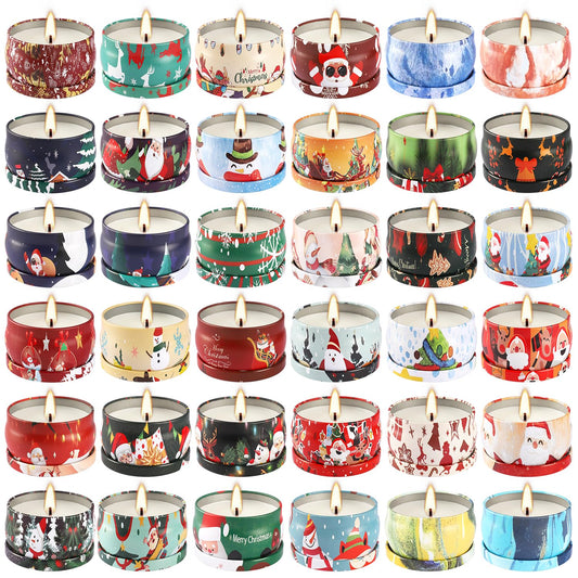 36Pack Christmasc Sets,Long Burning,2.5oz Natural Soy Wax with Essential Oils Decorative Aromatherapy Candles for Christmas,Thanksgiving Gift, Home Scented