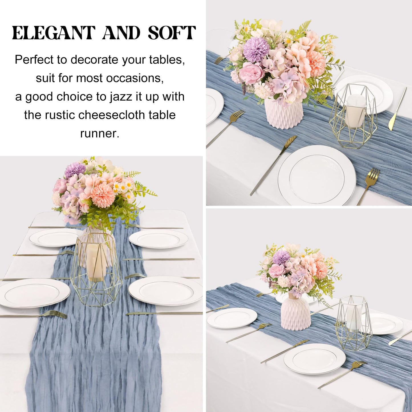 6 Pieces Dusty Blue 10FT Cheesecloth Table Runner Boho Gauze Fabric Table Runner Rustic Sheer Runner for Wedding Birthday Baby Shower Party Boho Table Decoration(Dusty Blue)