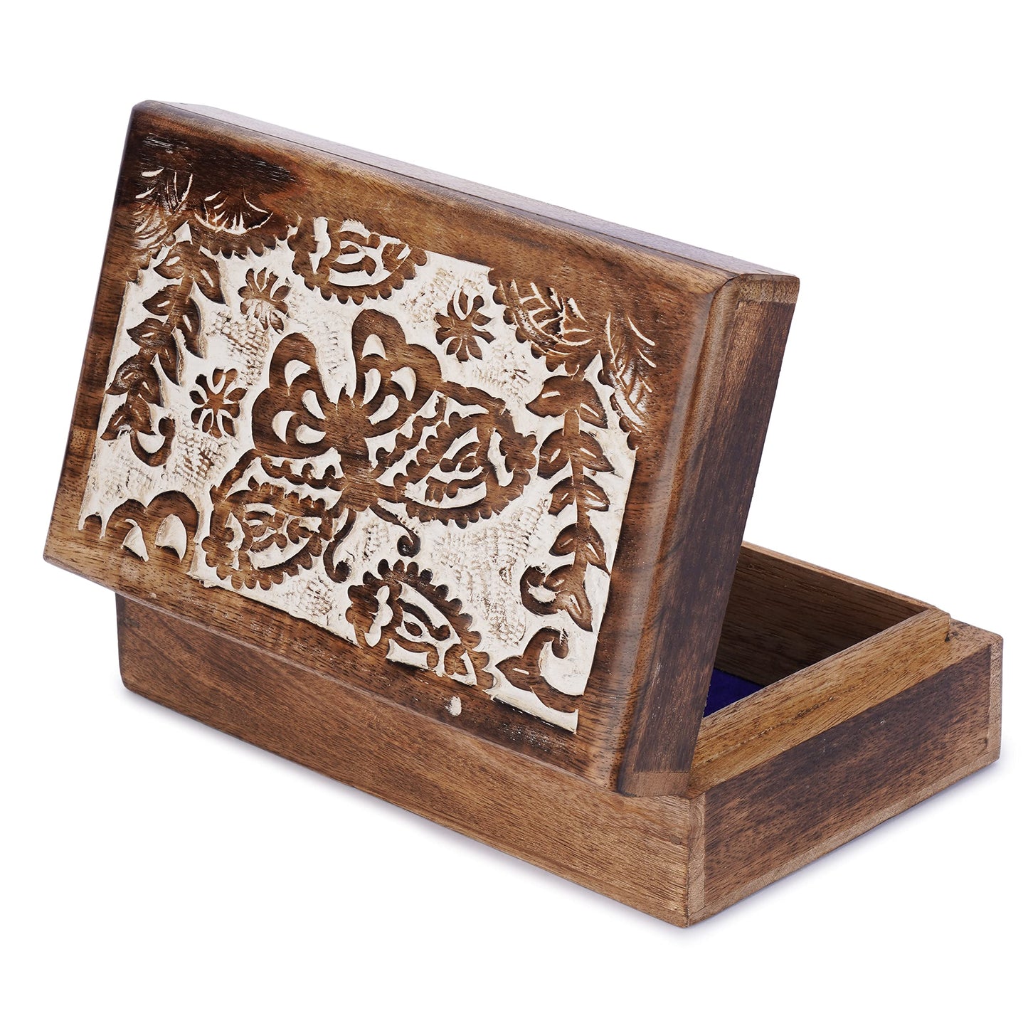 Ajuny Hand Crafted Wooden Decorative Jewelry Box - Butterfly Design Carved Multipurpose Handmade Treasure Chest Trinket Holder Keepsake Storage Organiser Best Gift 8x5 Inch