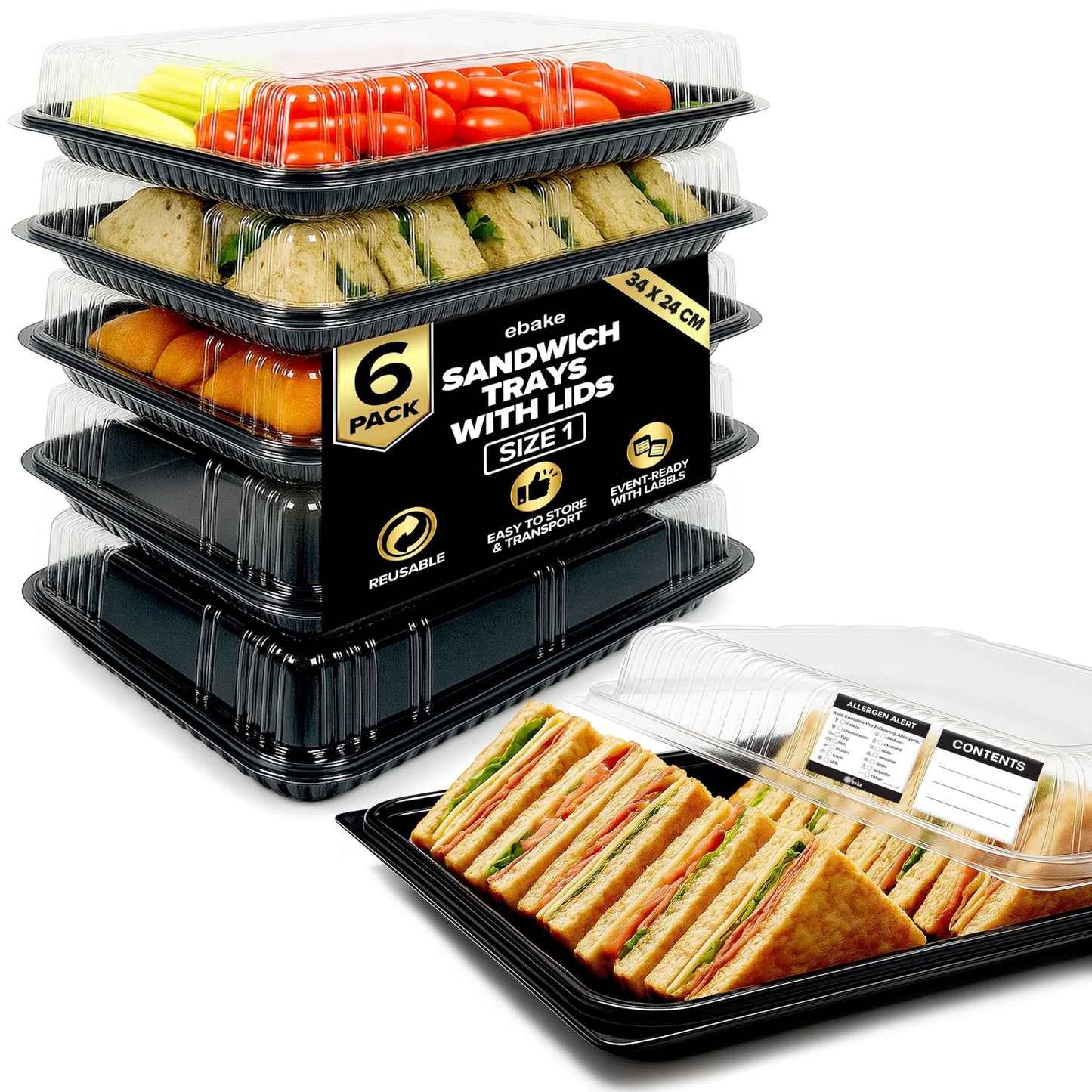 6 Pack Catering Trays with Lids β 13" Serving Tray with Lid, Heavy Duty Recyclable Plastic Party Platters for Catering, Buffet, Picnics & Events β Food Trays with Clear Lid (13.39 Γ 9.84 Γ 2.95 inch)