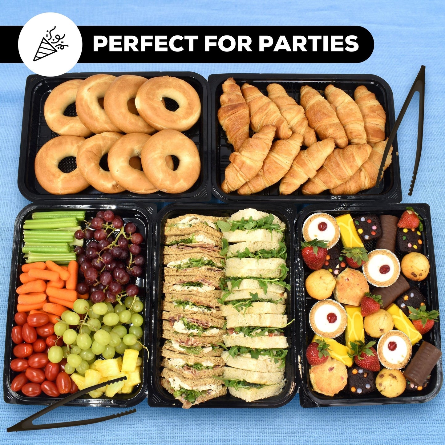 6 Pack Catering Trays with Lids β 13" Serving Tray with Lid, Heavy Duty Recyclable Plastic Party Platters for Catering, Buffet, Picnics & Events β Food Trays with Clear Lid (13.39 Γ 9.84 Γ 2.95 inch)