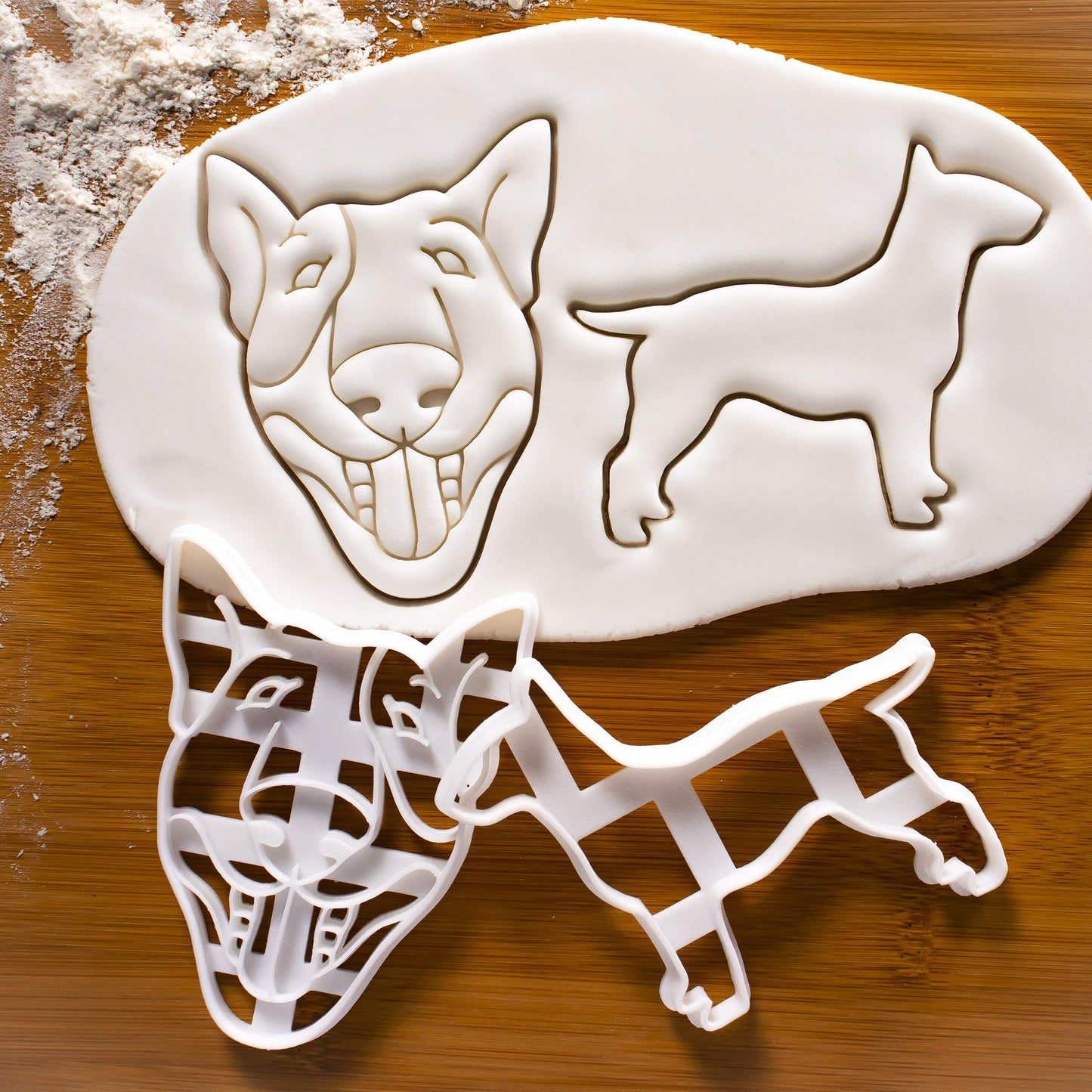 Set of 2 English Bull Terrier cookie cutters (Designs: English Bull Terrier Silhouette and English Bull Terrier Face), 2 pieces - Bakerlogy