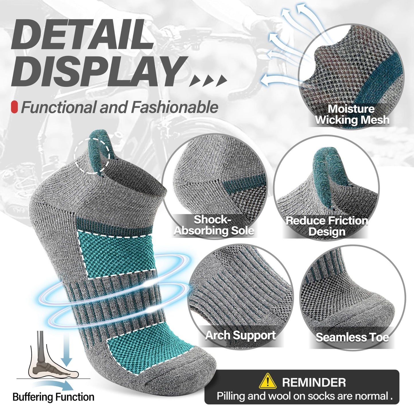 Anlisim Merino Wool Quarter Hiking Socks Compression Warm Thermal Winter Thick Cushion Running Moisture Wicking No Show Socks Gifts Stocking Stuffers for Women Men 6 Pairs(Color Mix,L)