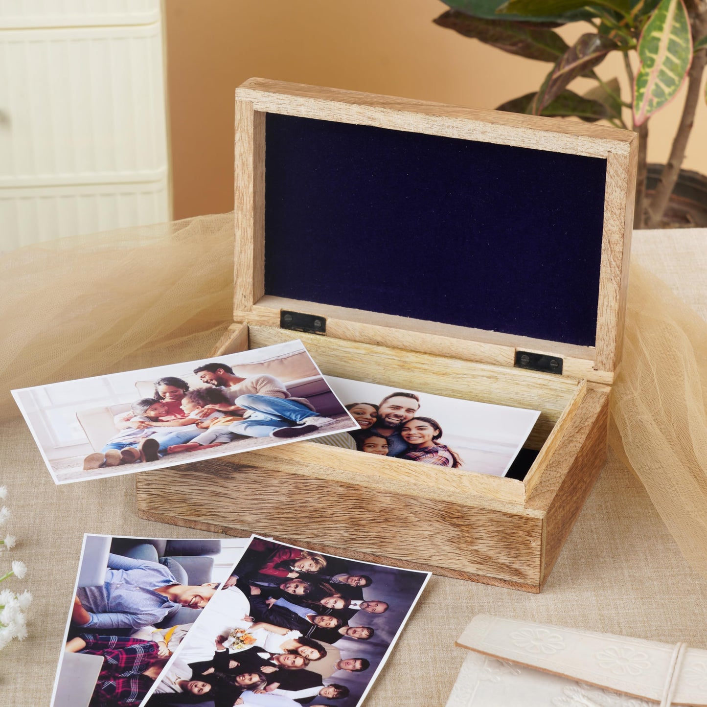 Ajuny Hand Crafted Wooden Decorative Jewelry Box - Butterfly Design Carved Multipurpose Handmade Treasure Chest Trinket Holder Keepsake Storage Organiser Best Gift 8x5 Inch