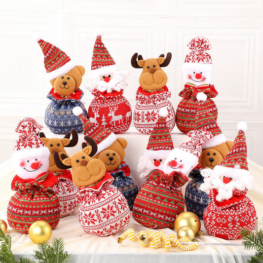 Shappy 12 Pcs Christmas Small Drawstring Bag Xmas 3D Doll Gift Bags Mini Christmas Apple Cookie Candy Holiday Treat Bag 11 x 6 Inch for Stockings Party Supplies Decor