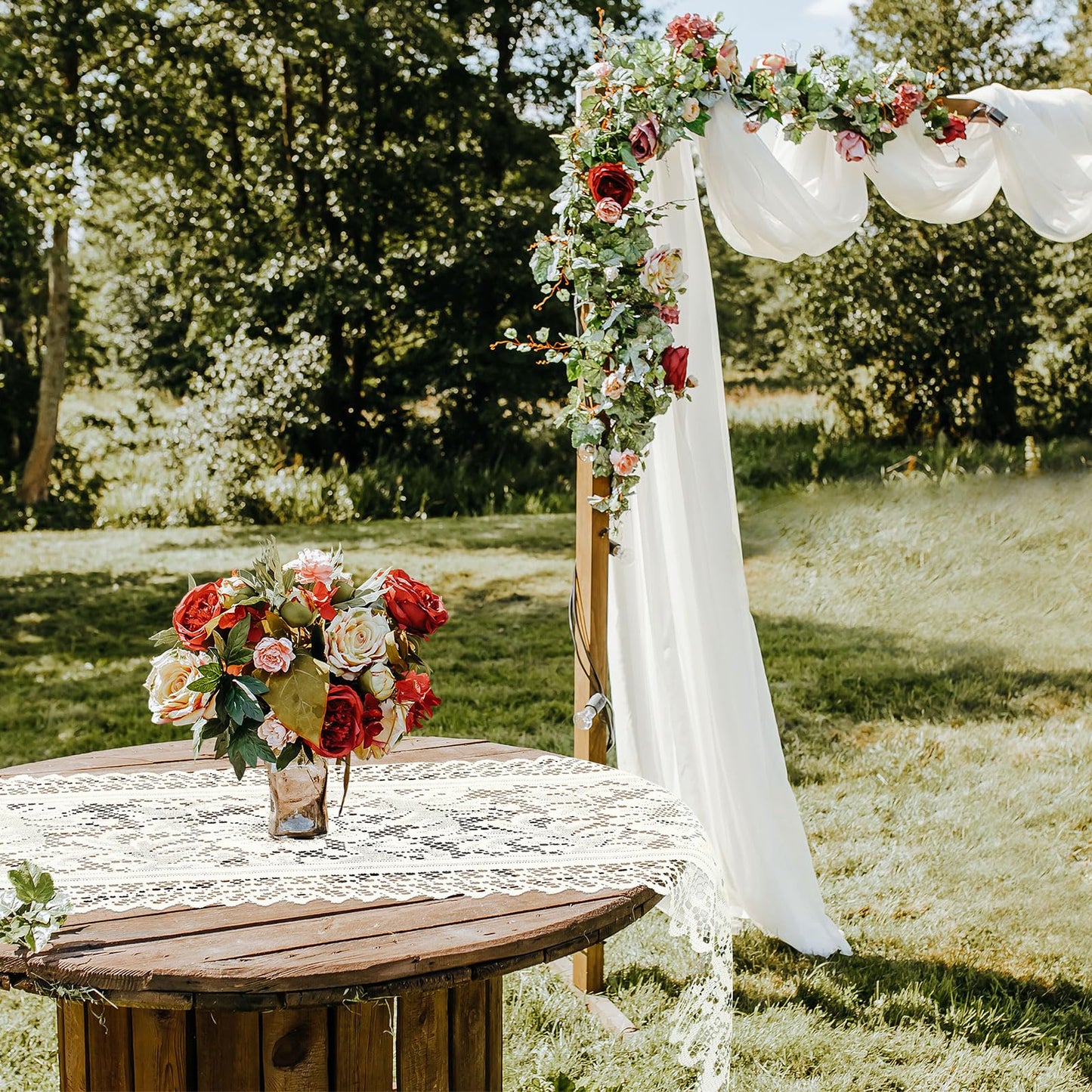 Windkream 6 Pack Crochet Lace Table Runner Lace Doilies for Furniture Tables Cotton Rustic Dresser Scarf Doilies for Wedding Party Home Dining Runner Decorations (Beige,13" X 45")