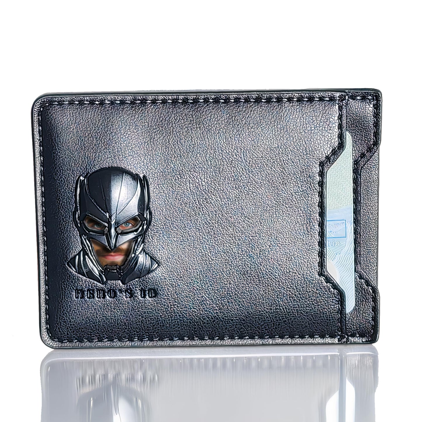 Leather Bat Wallet for Men Personalized Gift for Husband Unique Birthday Holiday Gift for Him Best for Anniversary and Christmas (3D Metalic Mask)
