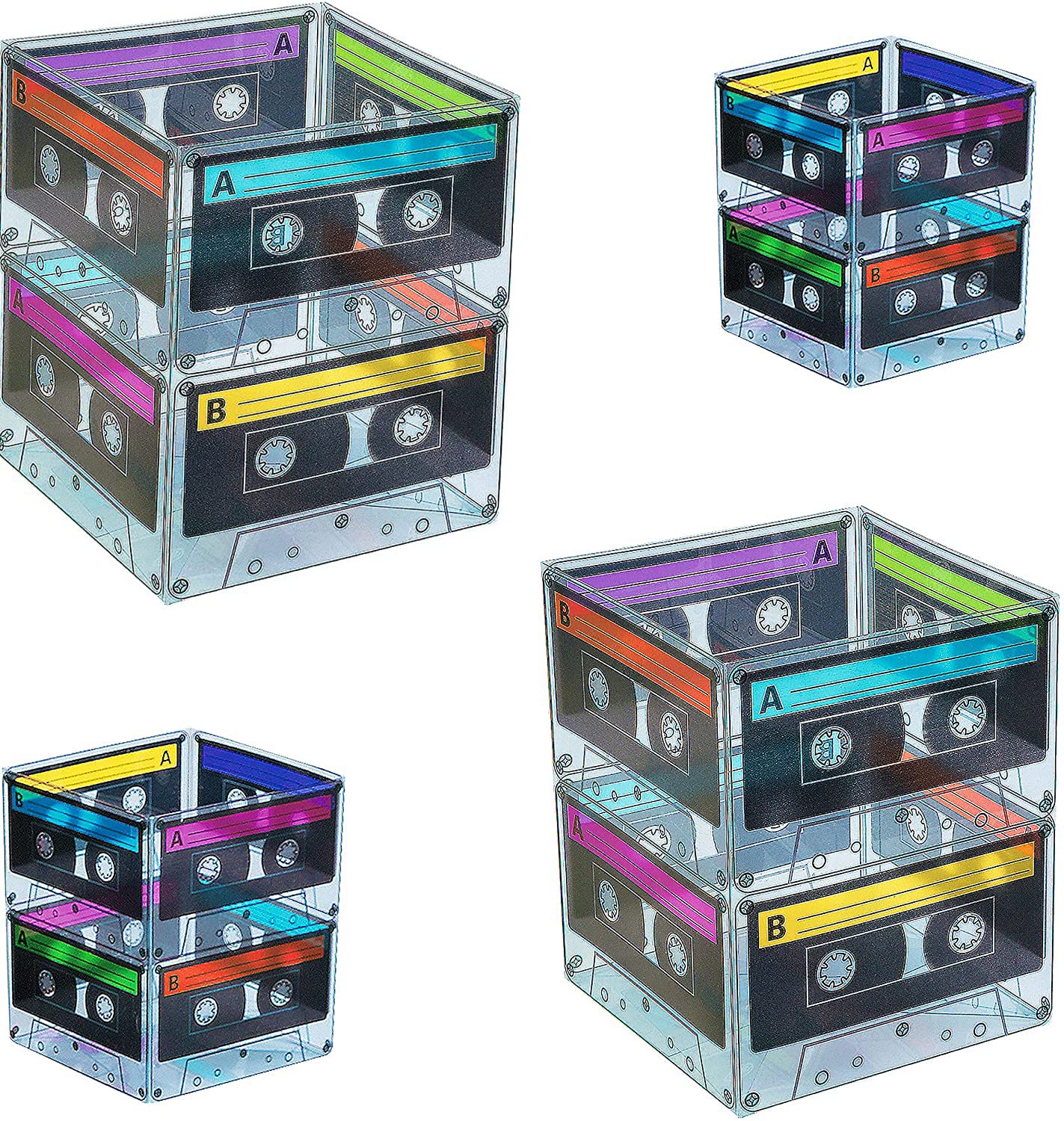 4E's Novelty Cassette Tape Bucket Centerpiece (8 Pack) 80s Party Supplies, 90's 80s Theme Birthday Party Decoration Cassette Tape Table Decor, Retro Hip Hop Pop Music Party for Adults & Kids