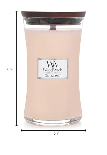 WoodWick Large Hourglass Candle Coastal Sunset Scent Crackles as it burns Premium Soy Blend Wax 21oz Perfect for gifting