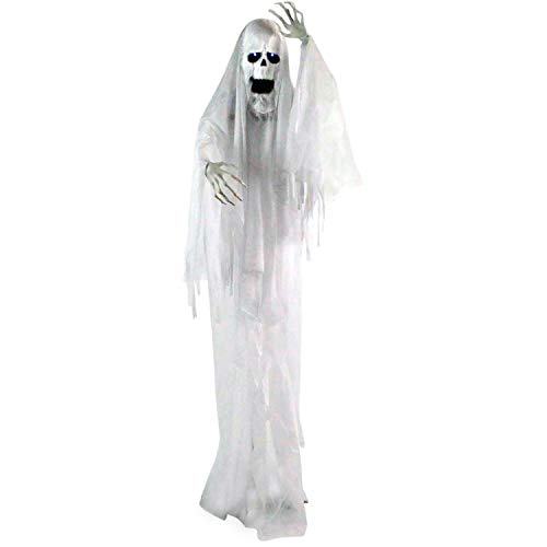 Haunted Hill Farm Life-Size Scary Talking Ghost Animatronic with Touch Activated Lights and Sound, Battery Operated Indoor or Covered Outdoor Decoration, Creepy Halloween Prop