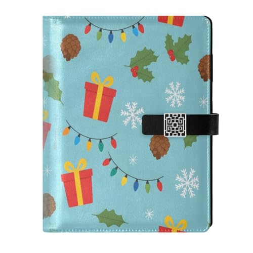 DIGTIA Christmas Gift Boxes Pattern PU Leather Notebook A5 Binder 6 Ring Refillable Journal with Magnetic Buckle Closure Loose Leaf Travel Office Planner Budget Binder Notepad Portfolio,