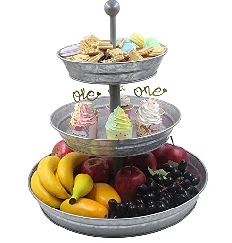 GetSet2Save Vintage Galvanized 3 Tier Serving Tray Rustic Country Farmhouse Kitchen, one size, Silver