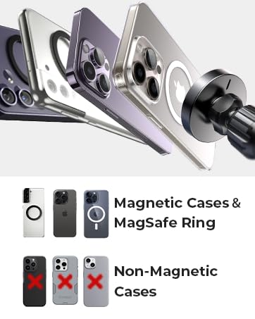 LISEN for 15W MagSafe Car Mount Charger,Magnetic Wireless Car Charger for iPhone 16 Pro Max Accessories,Magnetic Phone Holder for 17 iPhone 16e 15 14 13 12,Samsung ＆ Pixel with MagSafe,Gifts
