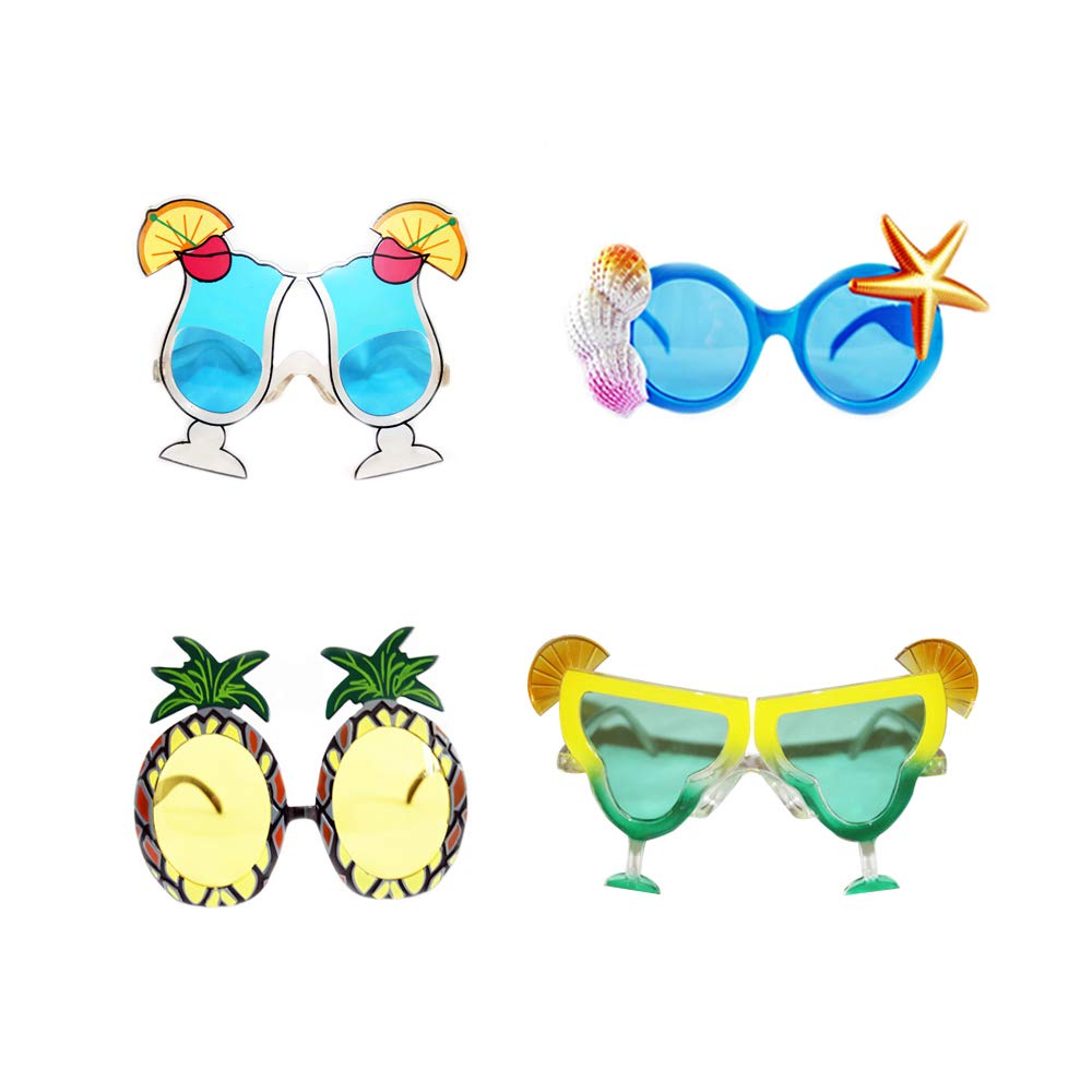 Creative Hawaiian Tropical Sunglasses - 8 Pack Luau Fancy Dress Party Supply, Beach Photo Booth Props
