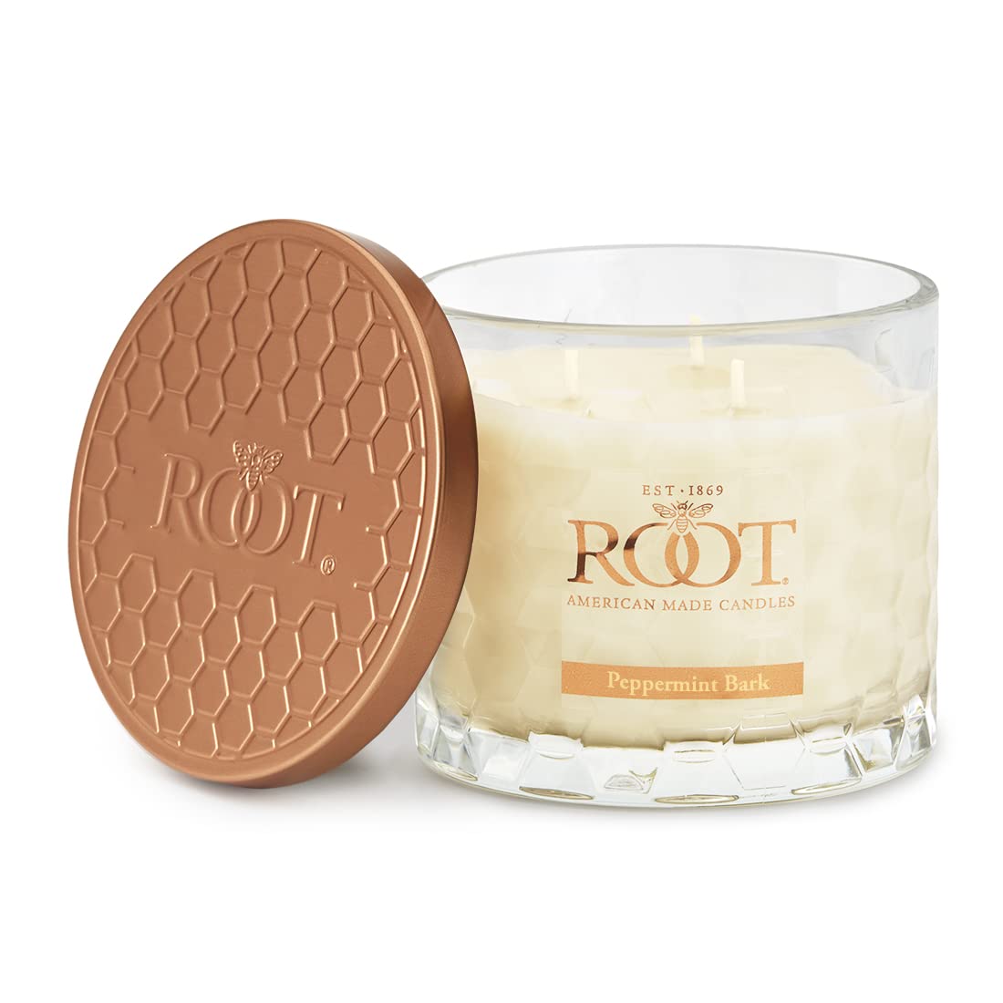 Root Candles Holiday Scented Candles Honeycomb Glass Premium 3-Wick Handcrafted Beeswax Blend Candle, 12-Ounce, Peppermint Bark