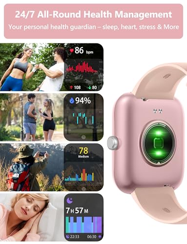 KALINCO Smart Watch Women [2 Bands, 44mm case] Alexa Fitness Tracker, Heart Rate, Sleep, Stress & SpO2 Monitor, IP68 Waterproof Smartwatch, Make/Answer Calls, Compatible with iPhone & Android Phones