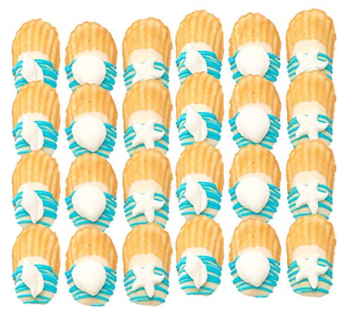24pk Edible White Seashells and Starfish Sugar Decoration Toppers for Cakes Cupcakes Cake Pops with SeaShell Decorating Stickers