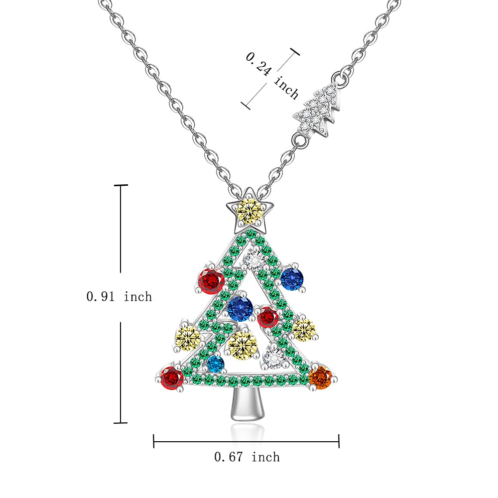 LOVGIFSET Christmas Necklace Christmas Tree Necklace for Women Sterling Silver Green Tree Pendant Xmas Gift