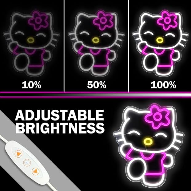 For Kitty Neon Sign Dimmable Kitty Signs Kawaii Cat Anime Neon Led Sign Room Decor Lights for Girl's Room Child Bedroom Birthday Halloween Christmas Gift 14.7’’x12.5’’