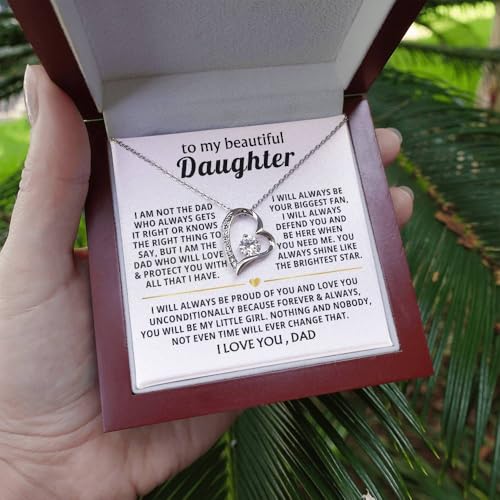 Momavo Jewelry To My Beautiful Daughter - I will always be your biggest fan, Gift From Dad , Father Daughter Gift, Dad to Daughter Gift, Christmas Birthday Gift (Luxury Box w/ LED LIGHT, 14k White Gold Finish)